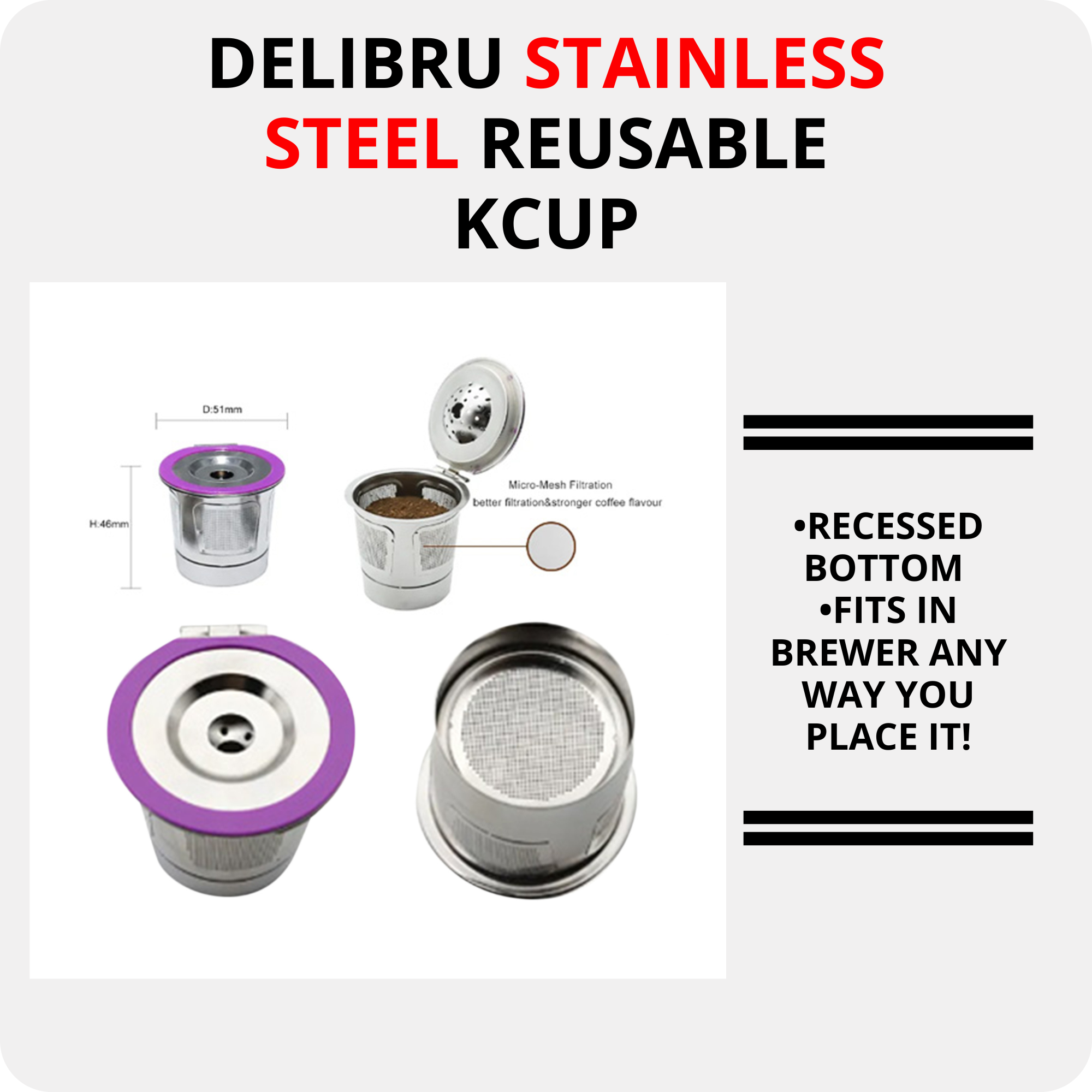 Reusable K Cup Stainless Steel for Keurig 1.0 2.0 non disposable Coffee Filter