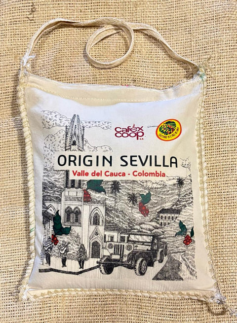 Origin Sevilla green coffee 10 kg sack laid flat